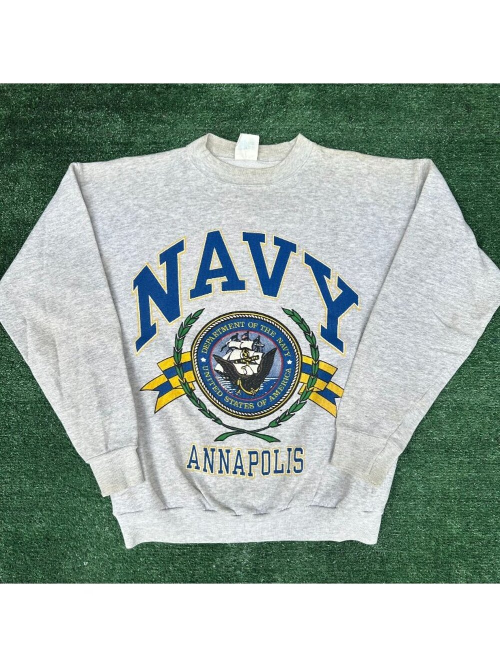 Vintage 80s United States Navy Annapolis Sweatshirt Gray L Military Nautical